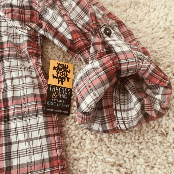 Threads & Heirs Shirt Macy’s Mens XXL Roll-Up Sleeve Button-Up Cotton Plaid NEW - Picture 4 of 8